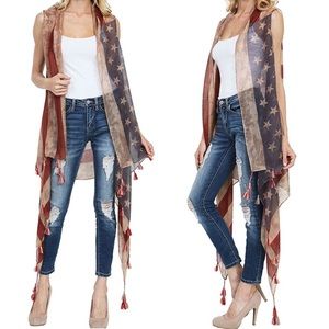Vintage American Flag Tassel Vest Cover-Up